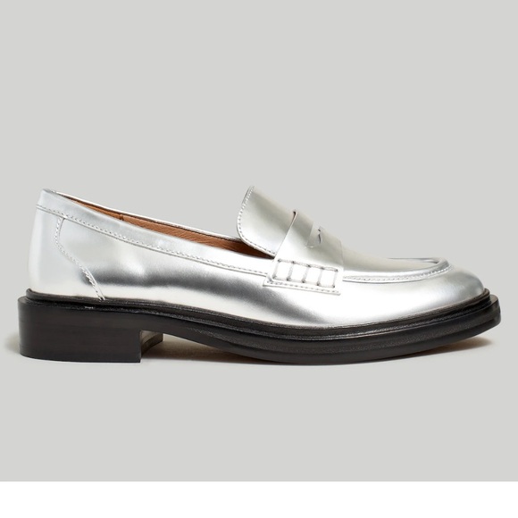 Madewell Penny Loafers in Silver Sz 6.5 - Picture 2 of 7